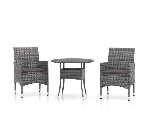 3-Daļīgs Dārza Mēbeļu Komplekts, Pelēka Pe Rotangpalma Vidaxl