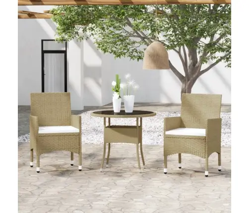 Sodo Valgomojo Baldų Komplektas, 3 Dalių, Smėlio, Poliratanas