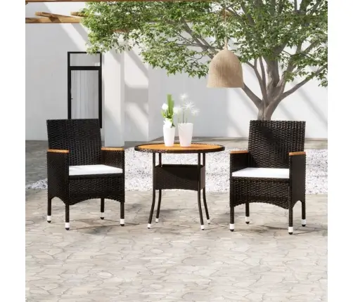 3-Osaline Aiamööbli Komplekt, Polürotang, Must