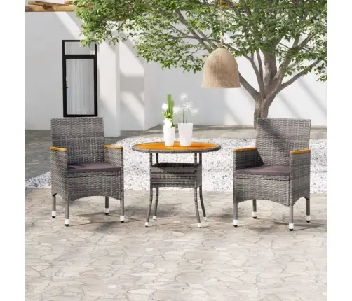 3-Daļīgs Dārza Mēbeļu Komplekts, Pelēka Pe Rotangpalma Vidaxl