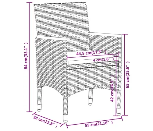 5-Daļīgs Dārza Mēbeļu Komplekts, Melna Pe Rotangpalma Vidaxl