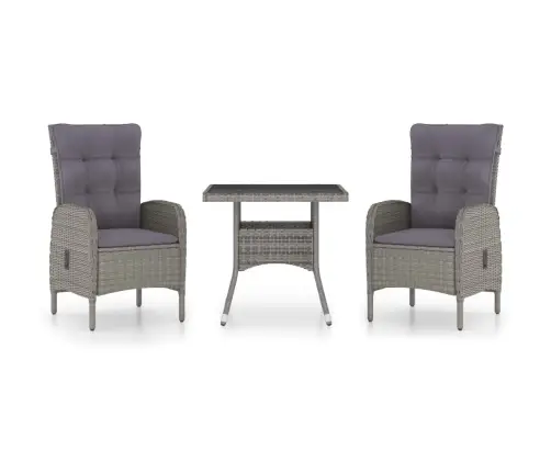 Sodo Baldų Komplektas, 3 Dalių, Pilkas, Poliratanas Ir Stiklas