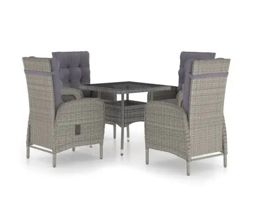 5-Daļīgs Dārza Mēbeļu Komplekts, Pelēka Pe Rotangpalma, Stikls Vidaxl