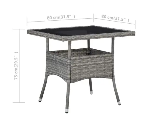 5-Daļīgs Dārza Mēbeļu Komplekts, Pelēka Pe Rotangpalma, Stikls Vidaxl