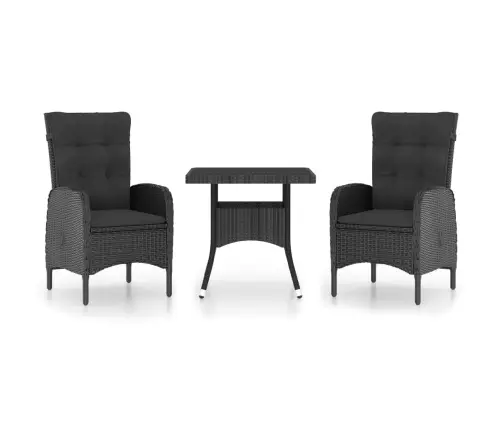 3-Osaline Aiamööbli Komplekt, Polürotang Ja Klaas, Must