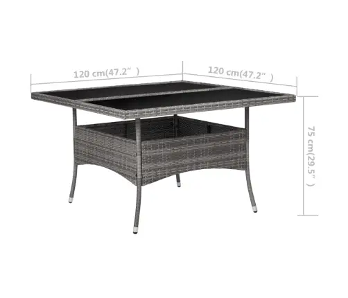 Valgomojo Komplektas, 9 Dalių, Pilkas, Poliratanas Ir Stiklas