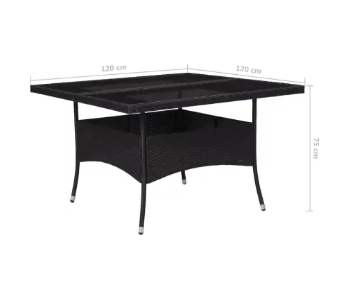 9-Daļīgs Dārza Mēbeļu Komplekts, Melns, Pe Rotangpalma, Stikls Vidaxl