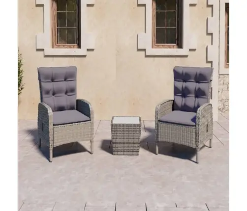 3-Osaline Aiamööblikomplekt, Polürotang Ja Klaas, Hall