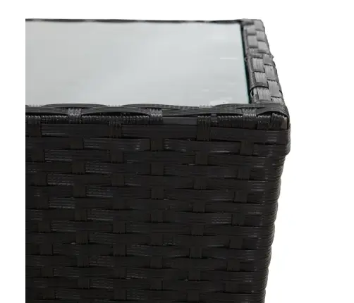 Sodo Bistro Komplektas, 3 Dalių, Juodas, Poliratanas Ir Stiklas