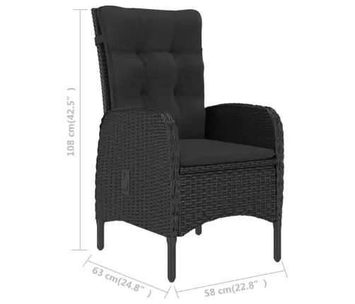 Sodo Bistro Komplektas, 3 Dalių, Juodas, Poliratanas Ir Stiklas