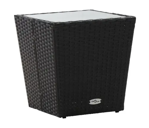 Sodo Bistro Komplektas, 3 Dalių, Juodas, Poliratanas Ir Stiklas