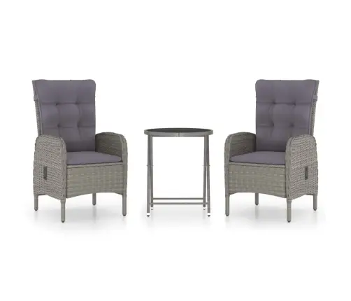 Bistro Komplektas, 3 Dalių, Pilkas, Poliratanas Ir Stiklas