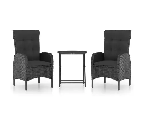 3-Daļīgs Bistro Mēbeļu Komplekts, Pe Rotangpalma, Stikls, Melns Vidaxl