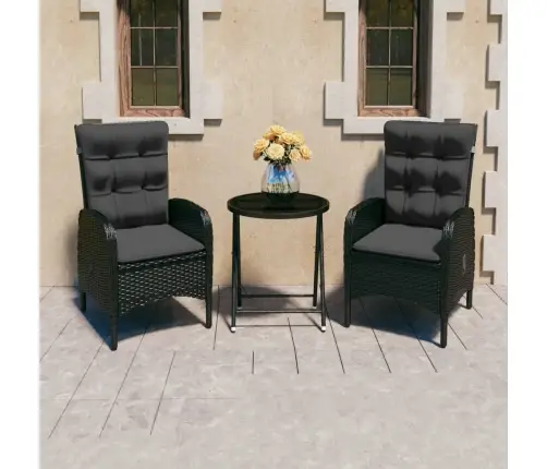3-Daļīgs Bistro Mēbeļu Komplekts, Pe Rotangpalma, Stikls, Melns Vidaxl