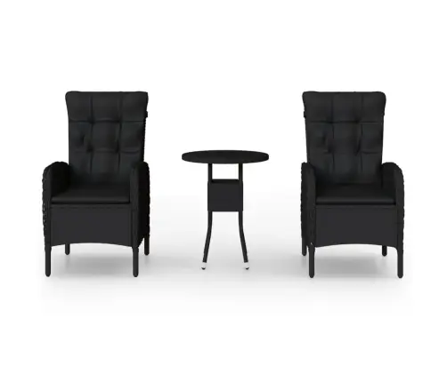 3-Daļīgs Bistro Mēbeļu Komplekts, Pe Rotangpalma, Melns Vidaxl
