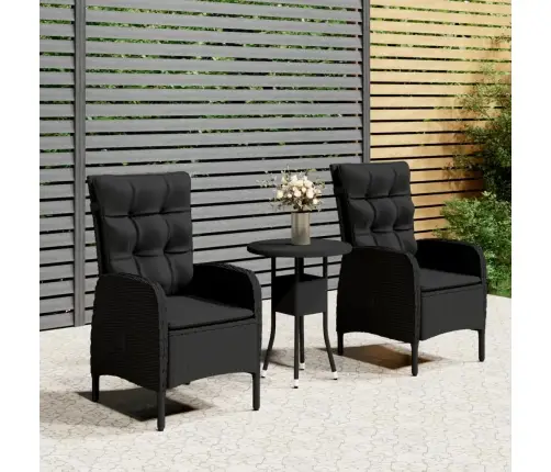 3-Daļīgs Bistro Mēbeļu Komplekts, Pe Rotangpalma, Melns Vidaxl