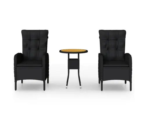 3-Daļīgs Bistro Mēbeļu Komplekts, Pe Rotangpalma, Melns Vidaxl