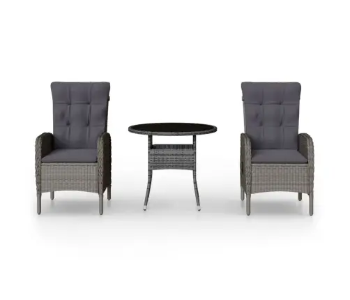 3-Daļīgs Dārza Bistro Mēbeļu Komplekts, Pe Rotangpalma, Pelēks Vidaxl