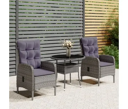 3-Daļīgs Dārza Bistro Mēbeļu Komplekts, Pe Rotangpalma, Pelēks Vidaxl