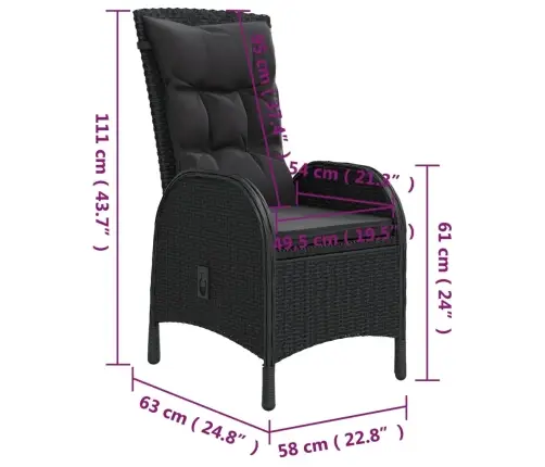 5-Daļīgs Dārza Bistro Mēbeļu Komplekts, Melna Pe Rotangpalma Vidaxl