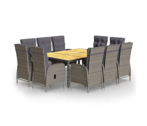 11-Daļīgs Dārza Mēbeļu Komplekts, Pelēks, Pe Rotangpalma Vidaxl