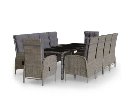 11-Daļīgs Dārza Mēbeļu Komplekts, Pelēks, Pe Rotangpalma Vidaxl