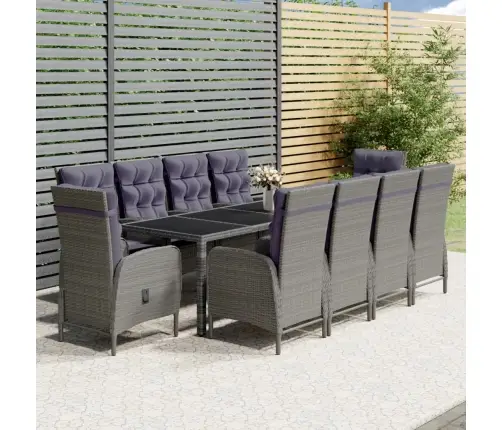 11-Daļīgs Dārza Mēbeļu Komplekts, Pelēks, Pe Rotangpalma Vidaxl