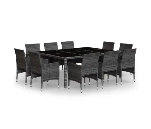 11-Daļīgs Dārza Mēbeļu Komplekts, Pelēks, Pe Rotangpalma Vidaxl