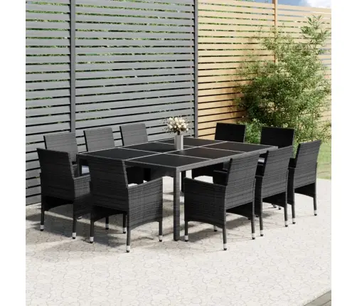 11-Daļīgs Dārza Mēbeļu Komplekts, Pelēks, Pe Rotangpalma Vidaxl