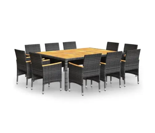 11-Daļīgs Dārza Mēbeļu Komplekts, Pelēks, Pe Rotangpalma Vidaxl