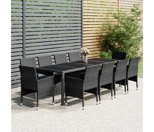 Sodo Valgomojo Baldų Komplektas, 11 Dalių, Pilkas, Poliratanas