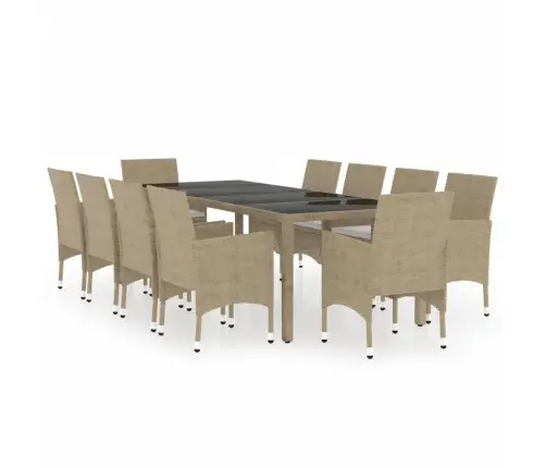 11-Daļīgs Dārza Mēbeļu Komplekts, Bēša Pe Rotangpalma Vidaxl