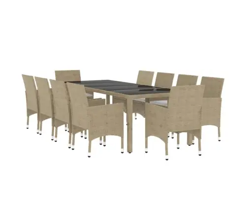 11-Daļīgs Dārza Mēbeļu Komplekts, Bēša Pe Rotangpalma Vidaxl