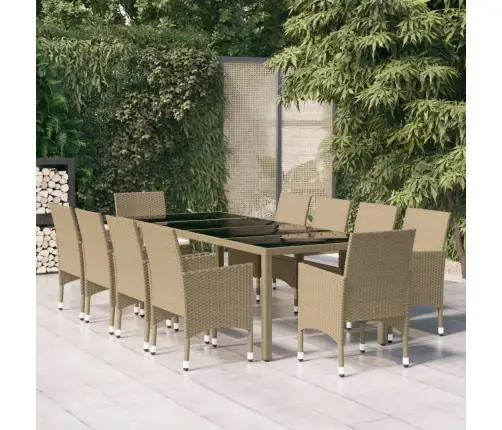 11-Daļīgs Dārza Mēbeļu Komplekts, Bēša Pe Rotangpalma Vidaxl