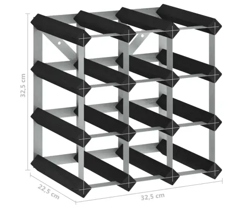 Vīna Pudeļu Plaukts 12 Pudelēm, Melns Priedes Masīvkoks Vidaxl