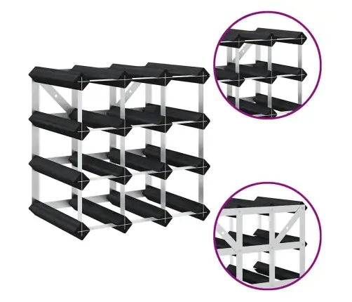 Vīna Pudeļu Plaukts 12 Pudelēm, Melns Priedes Masīvkoks Vidaxl