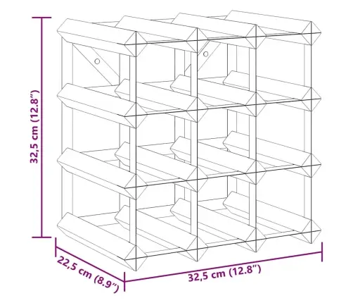 Vīna Pudeļu Plaukts 12 Pudelēm, Melns Priedes Masīvkoks Vidaxl