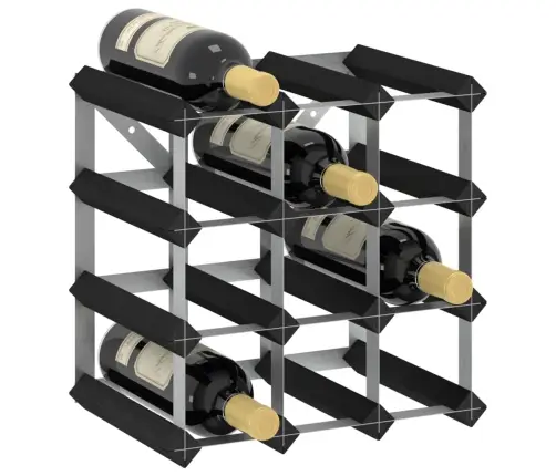 Vīna Pudeļu Plaukts 12 Pudelēm, Melns Priedes Masīvkoks Vidaxl