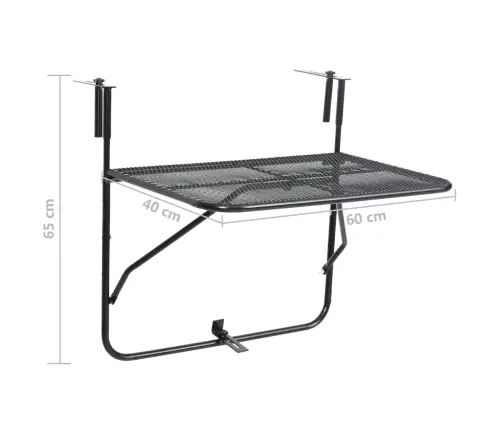 Balkona Galdiņš, Melns, 60X40 Cm, Tērauds Vidaxl