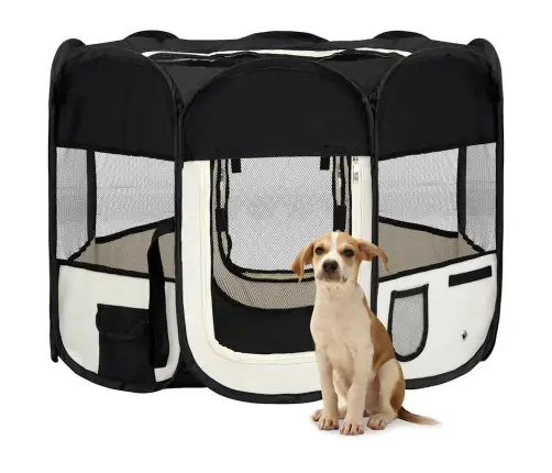 Sulankstomas Aptvaras Šunims Su Krepšiu, Juodas, 90X90X58Cm