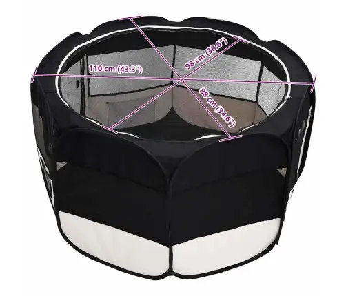 Sulankstomas Aptvaras Šunims Su Krepšiu, Juodas, 110X110X58Cm