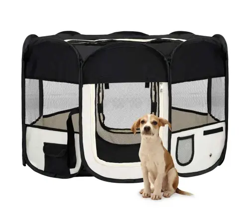 Sulankstomas Aptvaras Šunims Su Krepšiu, Juodas, 110X110X58Cm