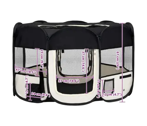 Saliekama Suņu Sētiņa, Ar Somu, Melna, 125X125X61 Cm Vidaxl