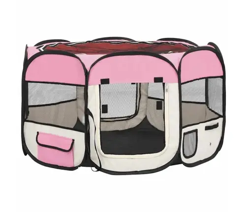 Sulankstomas Aptvaras Šunims Su Krepšiu, Rožinis, 110X110X58Cm