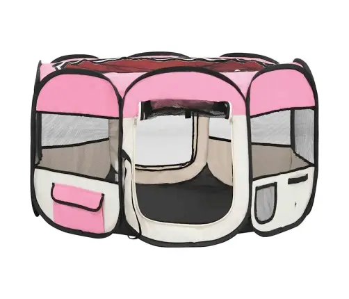 Sulankstomas Aptvaras Šunims Su Krepšiu, Rožinis, 110X110X58Cm