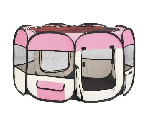 Sulankstomas Aptvaras Šunims Su Krepšiu, Rožinis, 110X110X58Cm