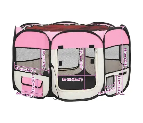 Sulankstomas Aptvaras Šunims Su Krepšiu, Rožinis, 110X110X58Cm