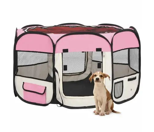 Sulankstomas Aptvaras Šunims Su Krepšiu, Rožinis, 110X110X58Cm