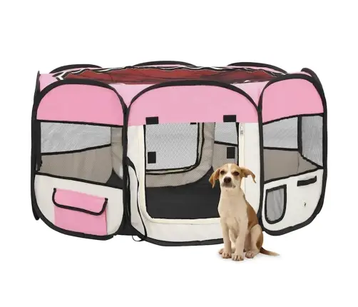 Saliekama Suņu Sētiņa, Ar Somu, Rozā, 125X125X61 Cm Vidaxl