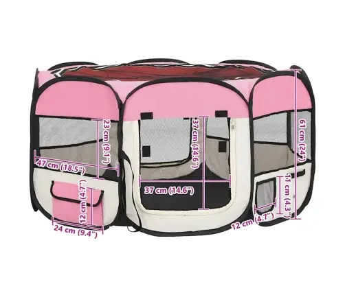 Saliekama Suņu Sētiņa, Ar Somu, Rozā, 125X125X61 Cm Vidaxl